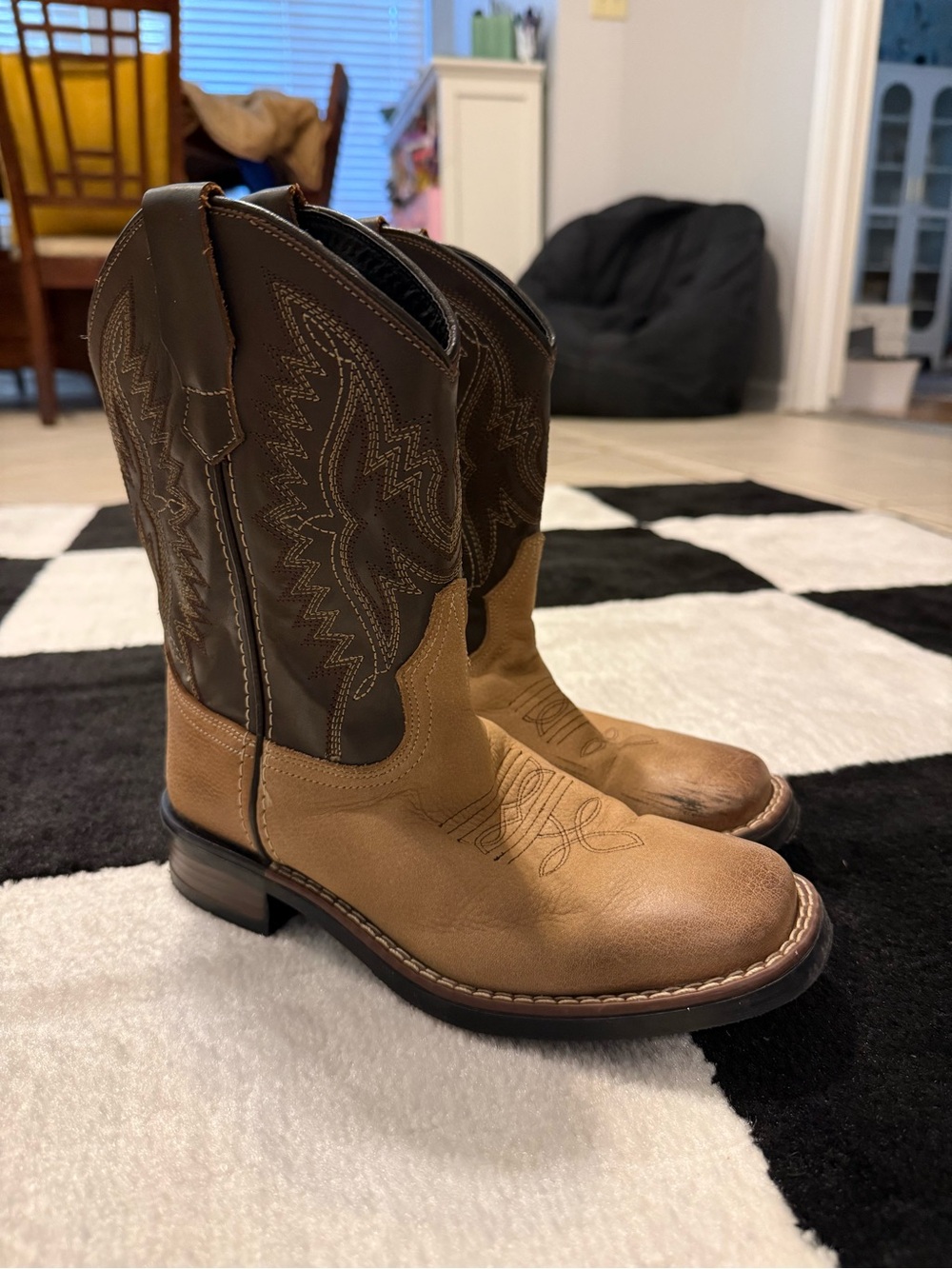 J.B. Dillon Two-Tone Tan & Dark Brown Kids Cowboy Boots